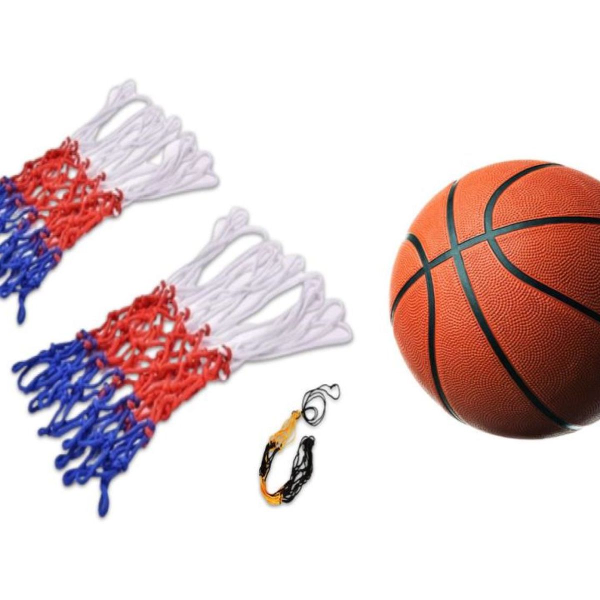 GENERICO - KIT 2 REDES PARA ARO DE BÁSQUET 8 ENGANCHES MÁS PELOTA N.º7