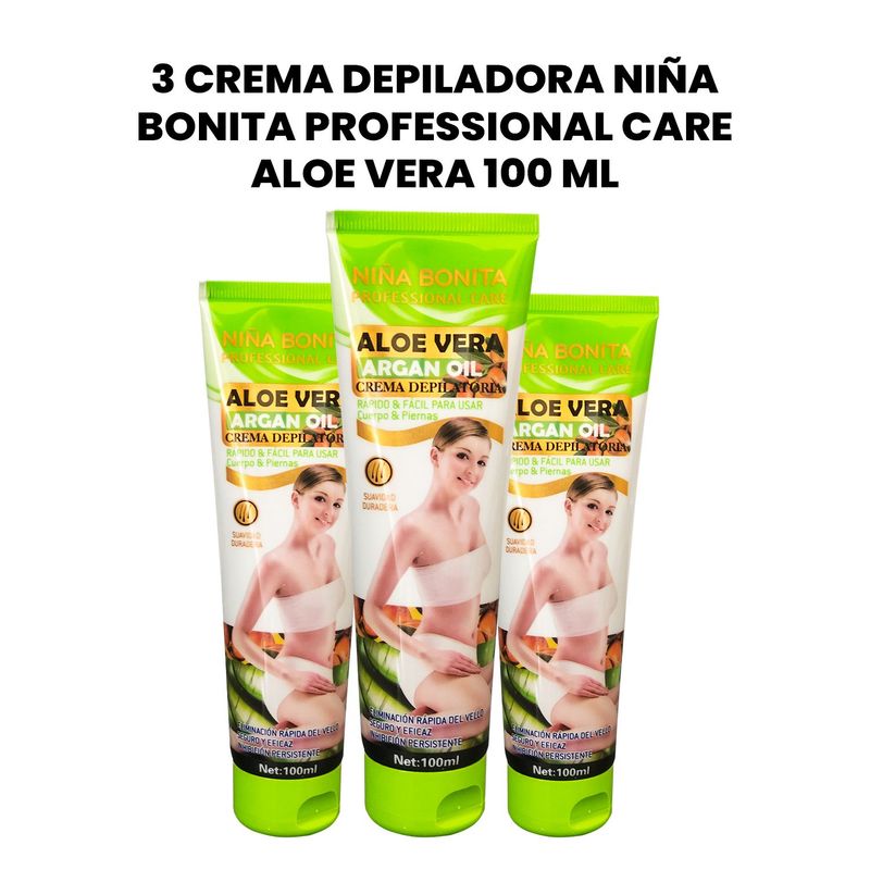 GENERICO - 3 Crema Depiladora niña Bonita Professional Care Aloe Vera - 100 ML