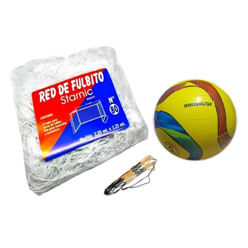 GENERICO - KIT 2 REDES FULBITO BLANCO RHT80 MÁS PELOTA FÚTBOL N.º 5