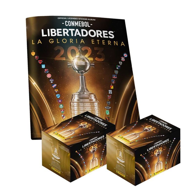 PANINI - Copa Libertadores 2023, 1 Álbum Tapa Blanda + 2 Cajitas (100 Sobres)
