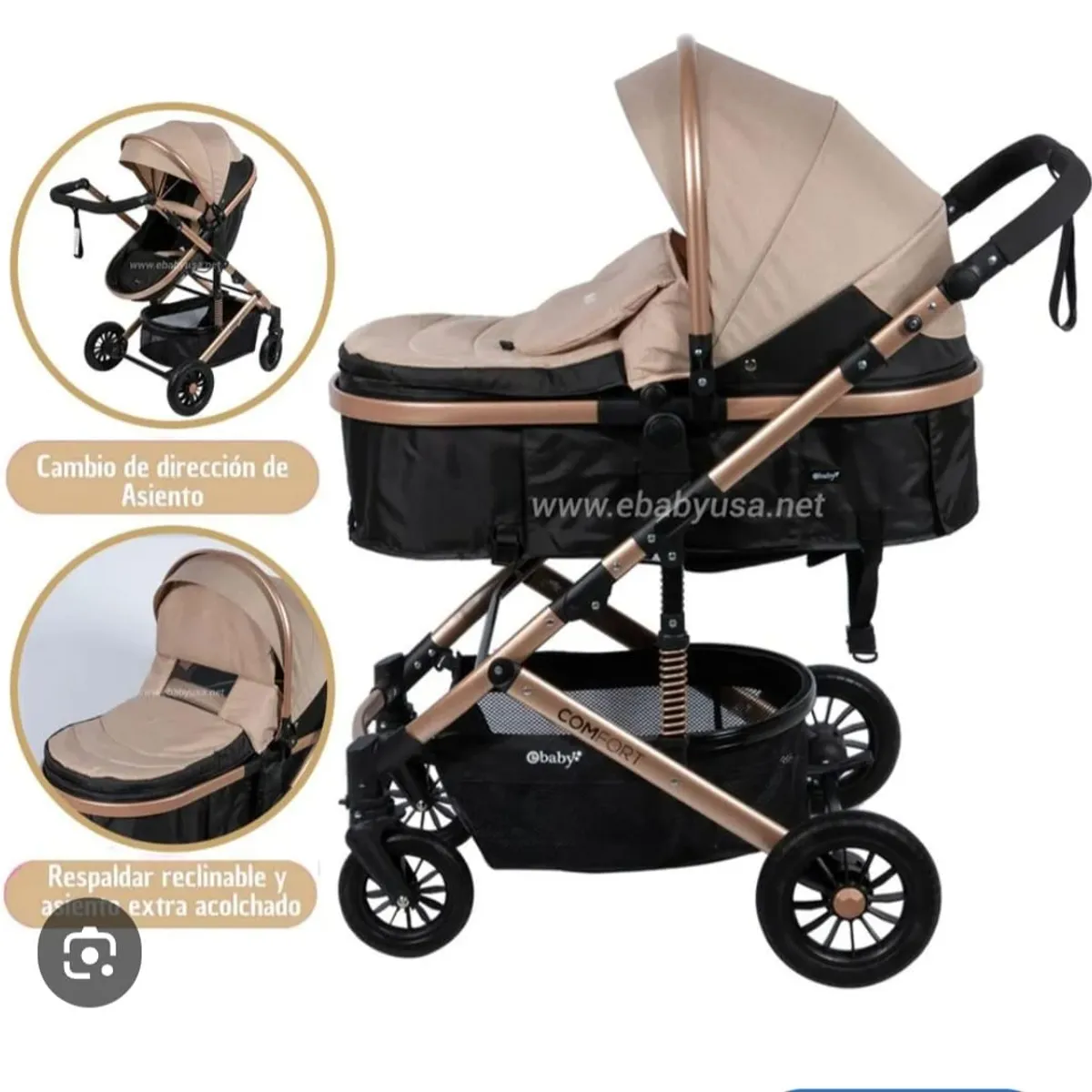 EBABY - Coche Moises para Bebe Reversible Beige