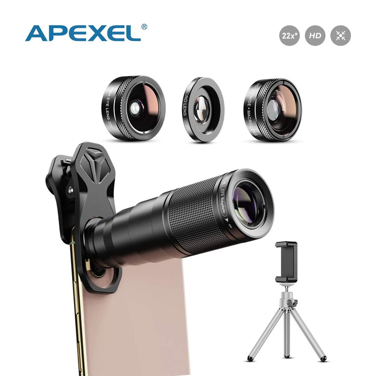 APEXEL - Lente Zoom Telescópico Apexel 22X para Smartphone