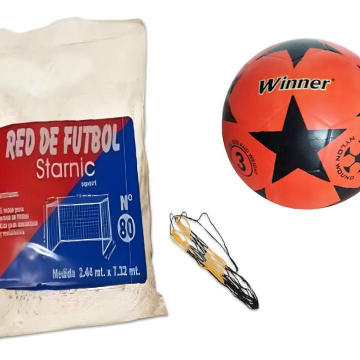 GENERICO - KIT 2 REDES DE FÚTBOL BLANCO MÁS PELOTA FÚTBOL N.º5 DE GOMA