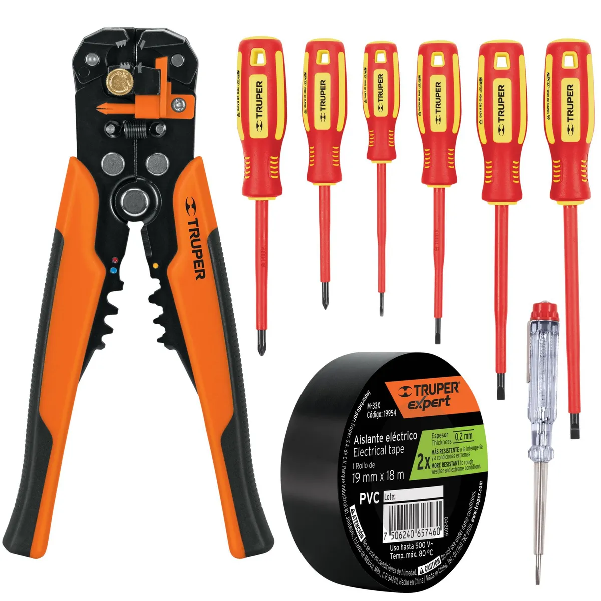 TRUPER - Combo pelacable ponchador profesional desarmadores dieléctricos 1000V