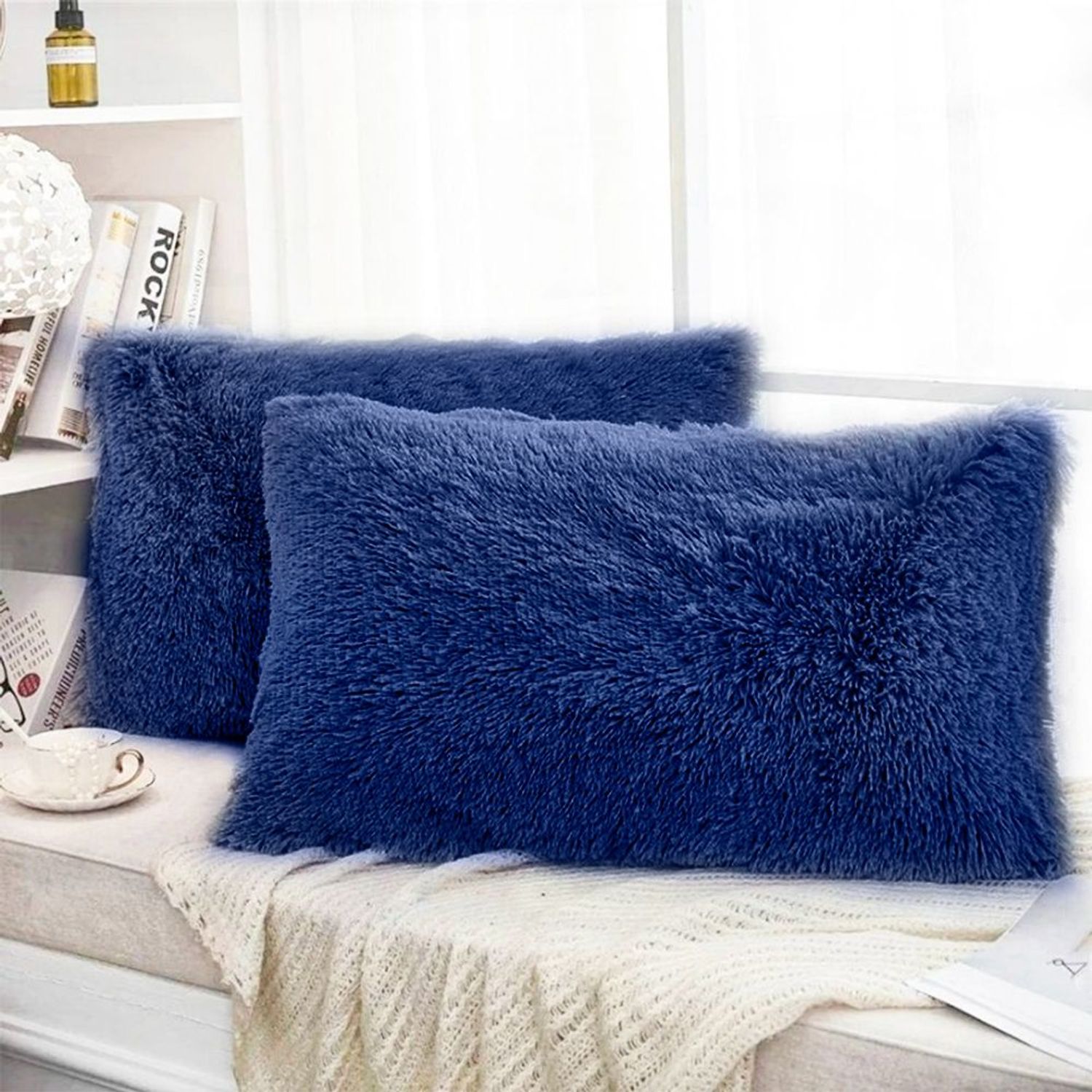 almohada peluche largo 50cmx70cm azul Sodimac Falabella