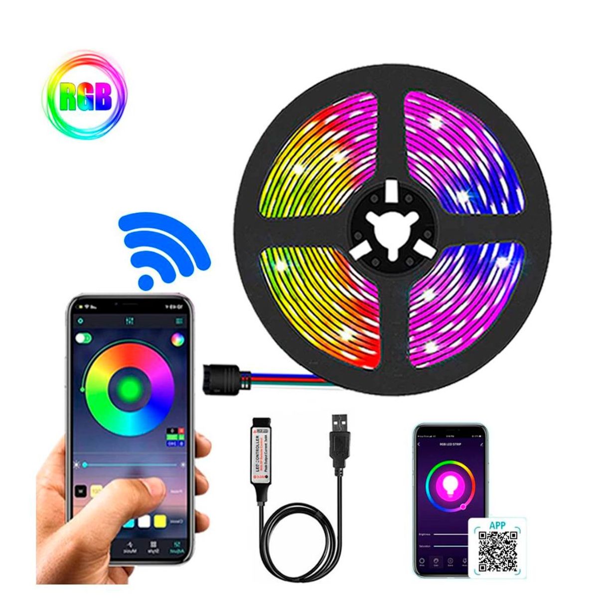 GENERICO - Tira Cinta Led Multicolor RGB 5M APP y Control Remoto Para Decoraciòn
