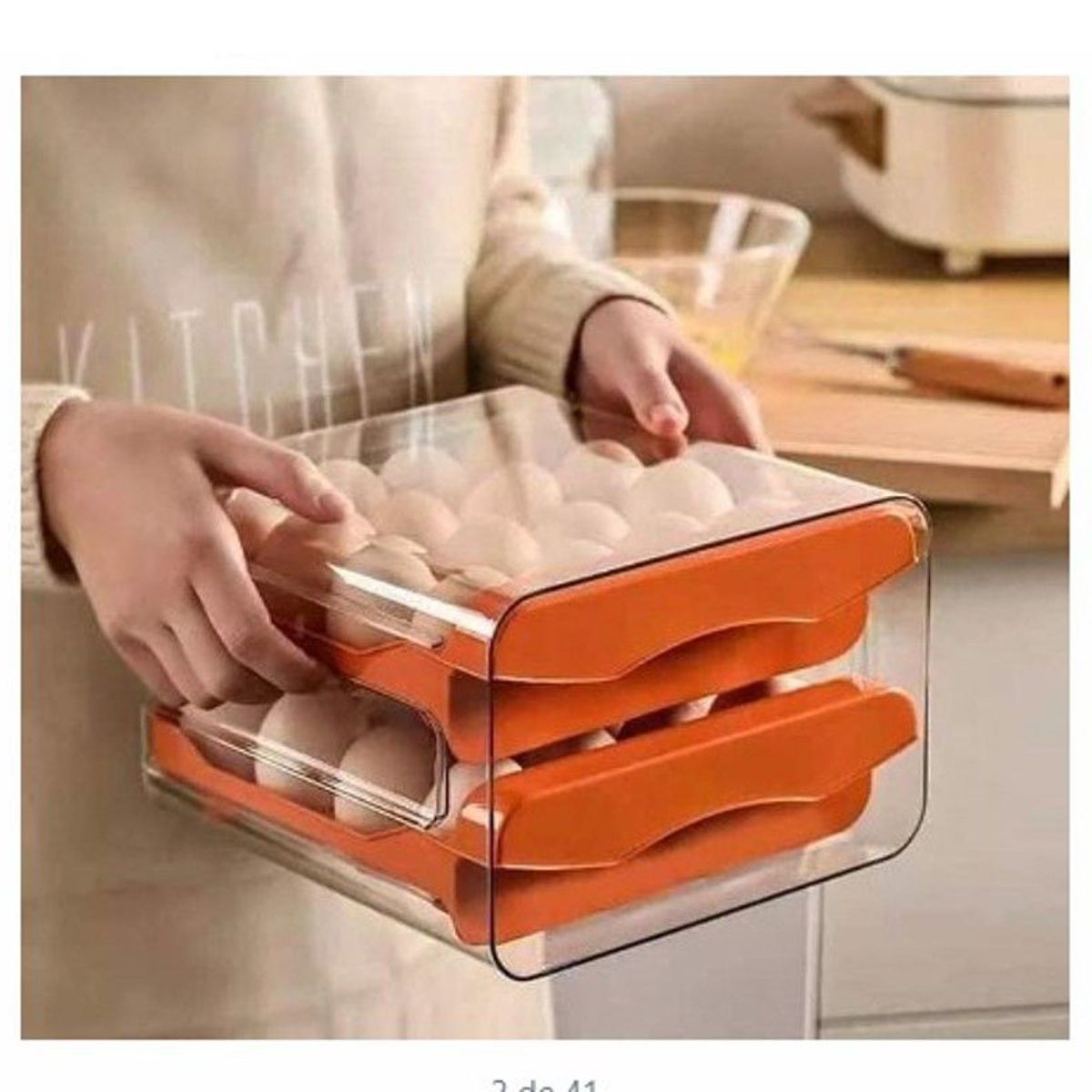 GENERICO - Porta huevo en acrilico de 2 niveles para refrigeradora NARANJA