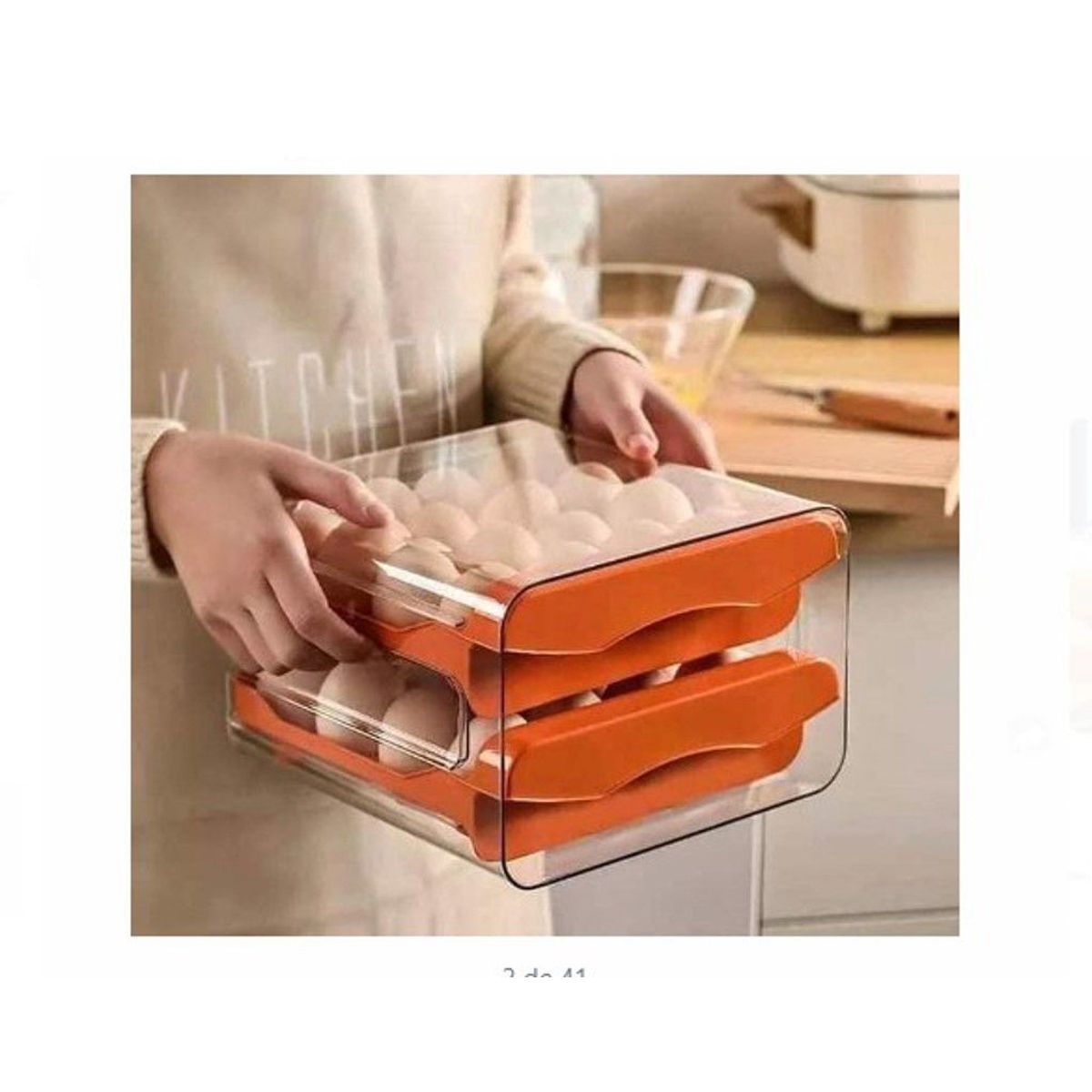 GENERICO - Porta huevo en acrilico de 2 niveles para refrigeradora NARANJA