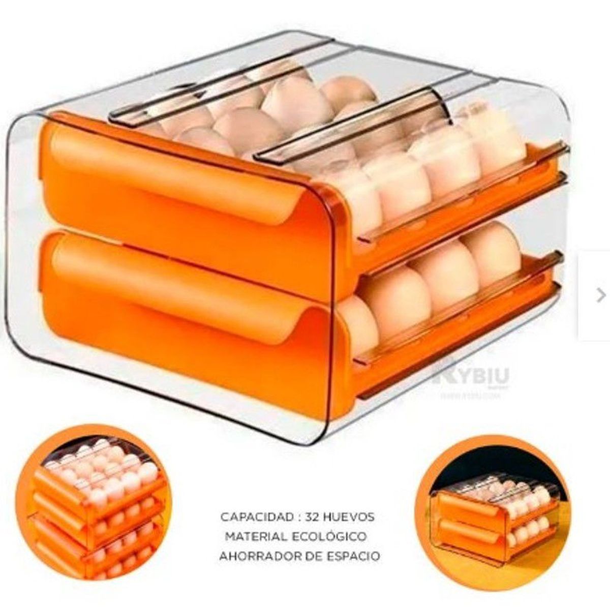 GENERICO - Porta huevo en acrilico de 2 niveles para refrigeradora NARANJA
