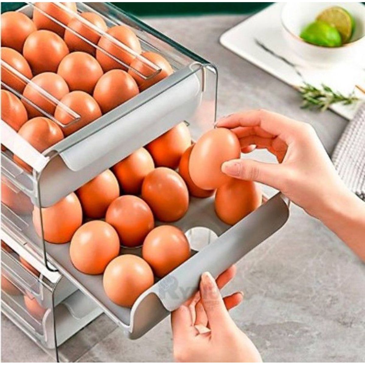 GENERICO - Porta huevo en acrilico de 2 niveles para refrigeradora GRIS