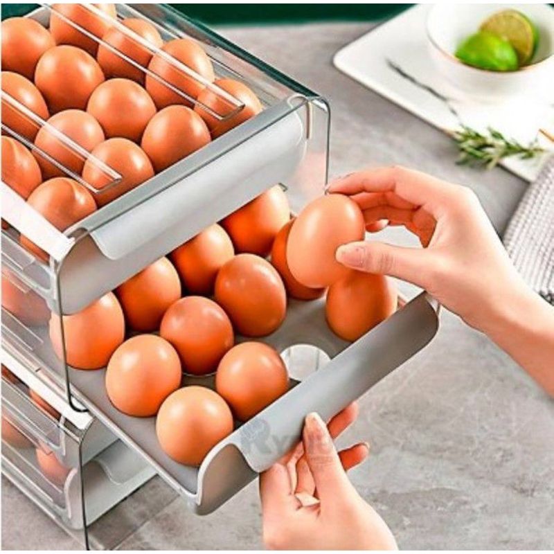 GENERICO - Porta huevo en acrilico de 2 niveles para refrigeradora GRIS