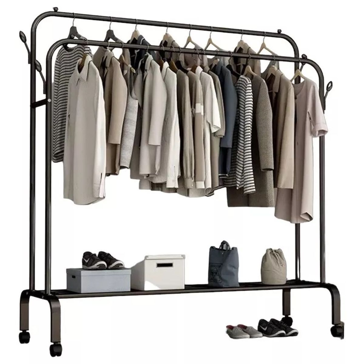 GENERICO - Estante Organizador Ropa Perchero Con Ruedas PB  NEGRO