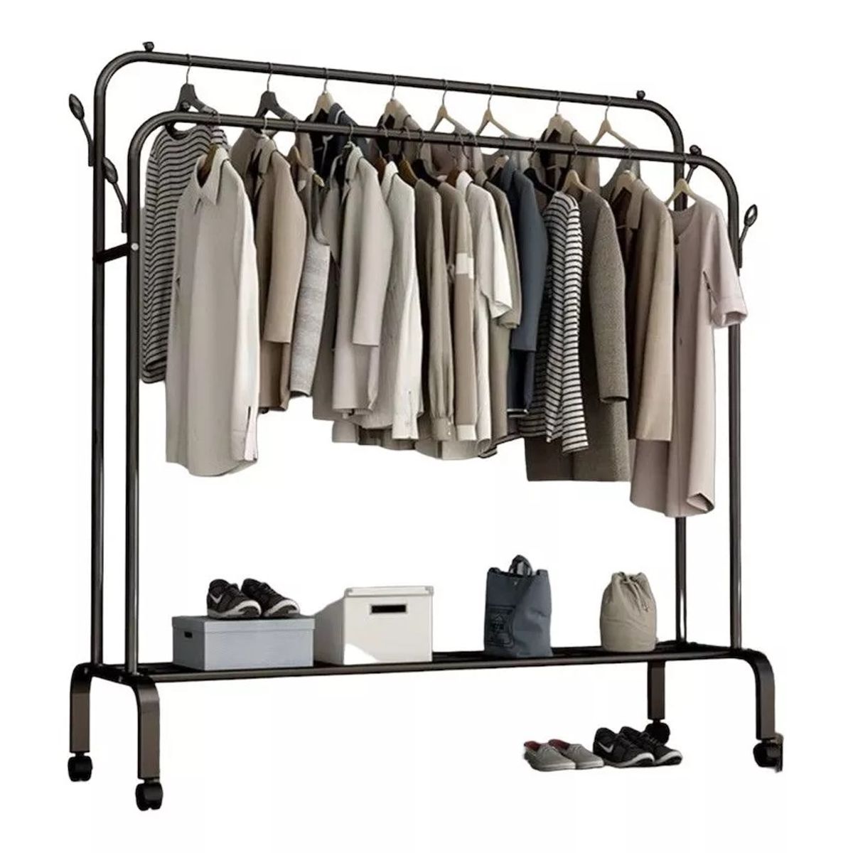 GENERICO - Estante Organizador Ropa Perchero Con Ruedas PB  NEGRO