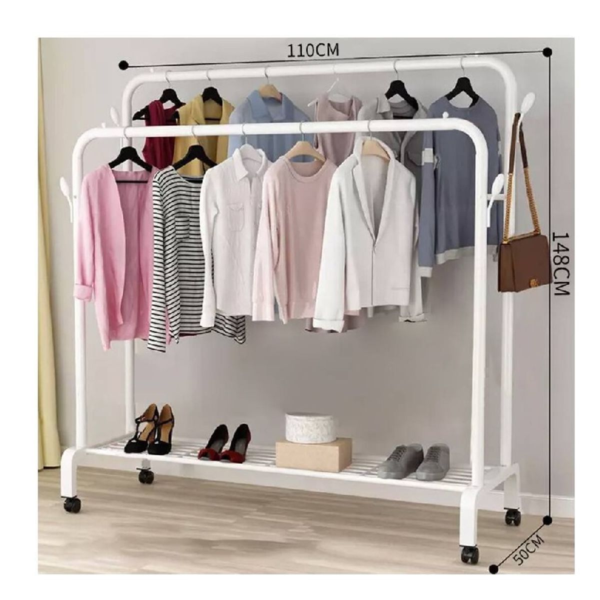 GENERICO - Estante Organizador Ropa Perchero Con Ruedas PB  BLANCO