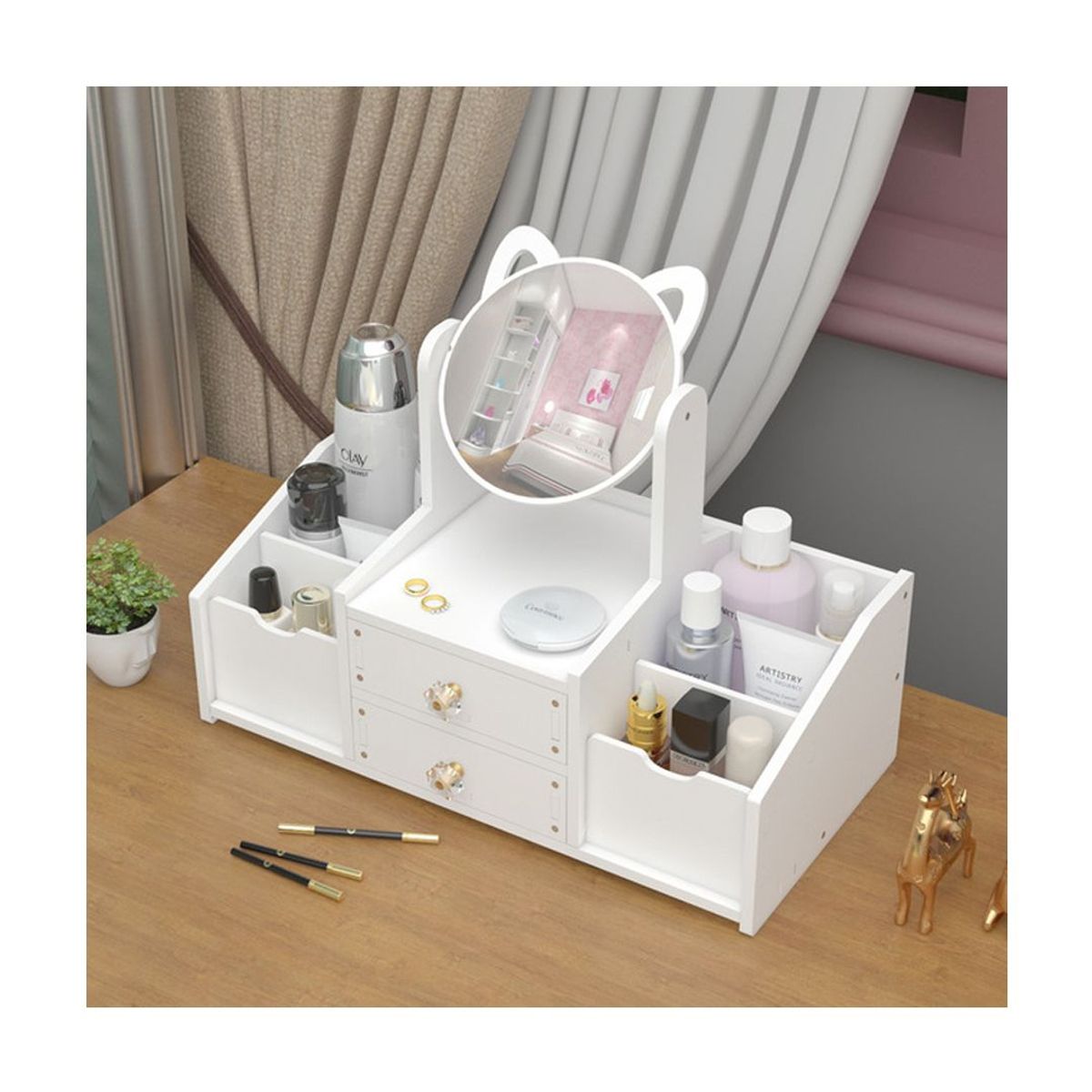 GRETAIL - Organizador De Maquillaje Cosméticos Joyas Con Espejo Madera