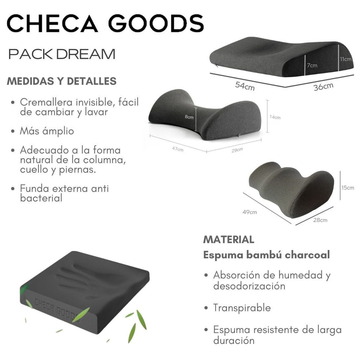 CHECA GOODS - Pack Almohada Anatómica H7 Lumbar W2 Piernas L1 ORIGINAL CHECA GOODS