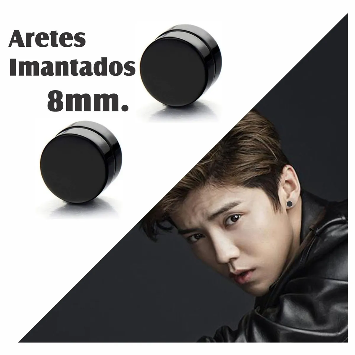 GENERICO - SET 2 ARETES IMANTADOS MAGNETICOS PENDIENTES 8MM NEGRO