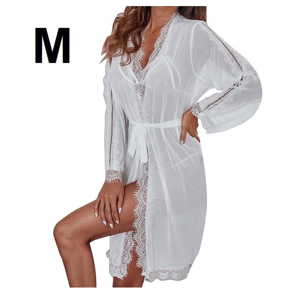 GENERICO - Sexy lencería babydoll transparente - Blanco M