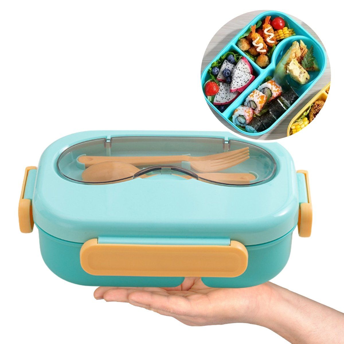 ELMEJORPRECIO - Táper hermético lonchera portátil 3 divisiones M2 Celeste