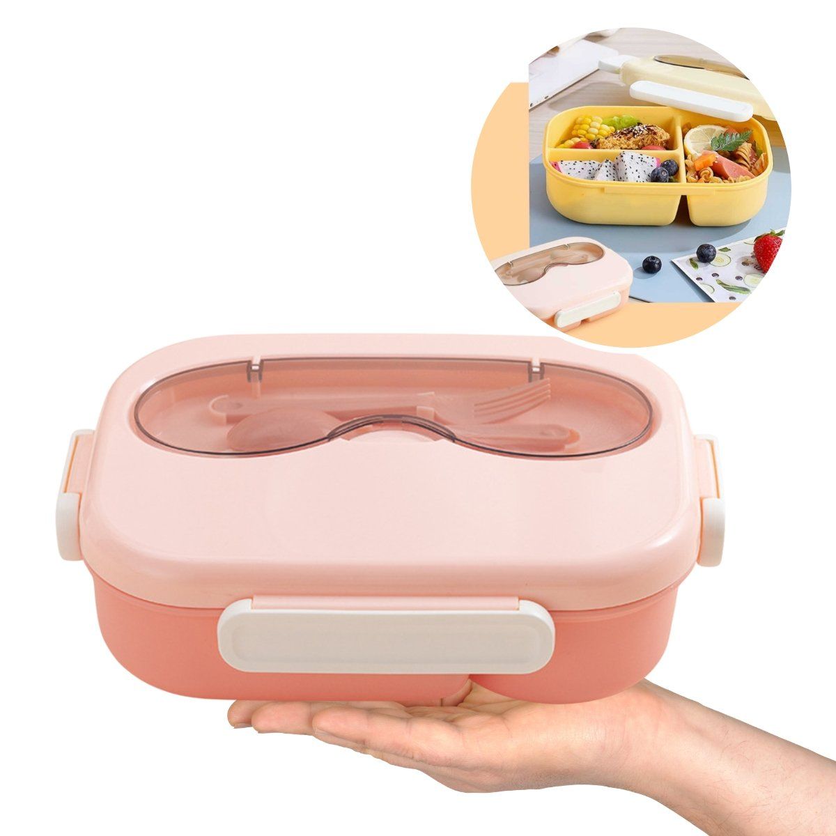 ELMEJORPRECIO - Táper hermético lonchera portátil 3 divisiones M2 Rosado