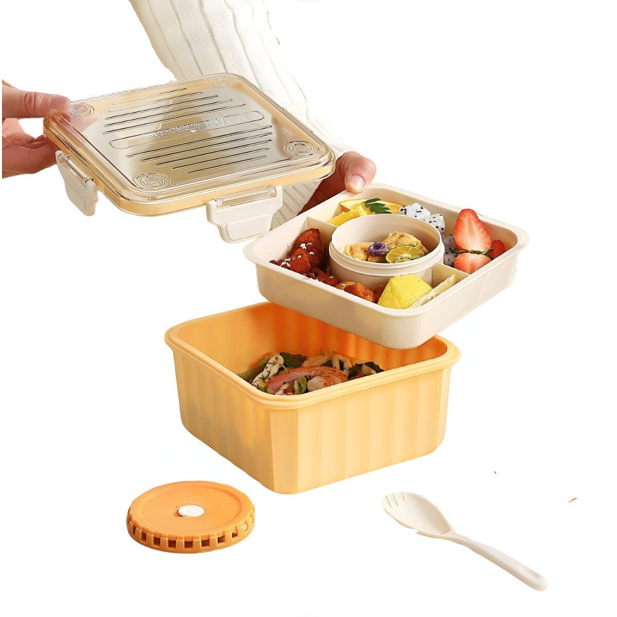 ELMEJORPRECIO - Táper hermético de 2 niveles portátil capacidad de 2Lt. Melón
