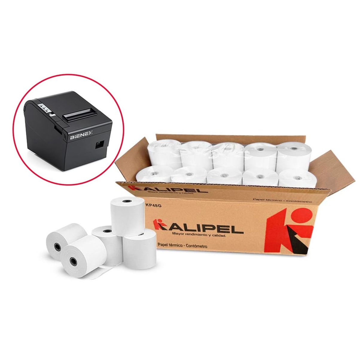 KALIPEL - Papel Termico 20 Rollos 55 gr Contometro 80x80mm KALIPEL