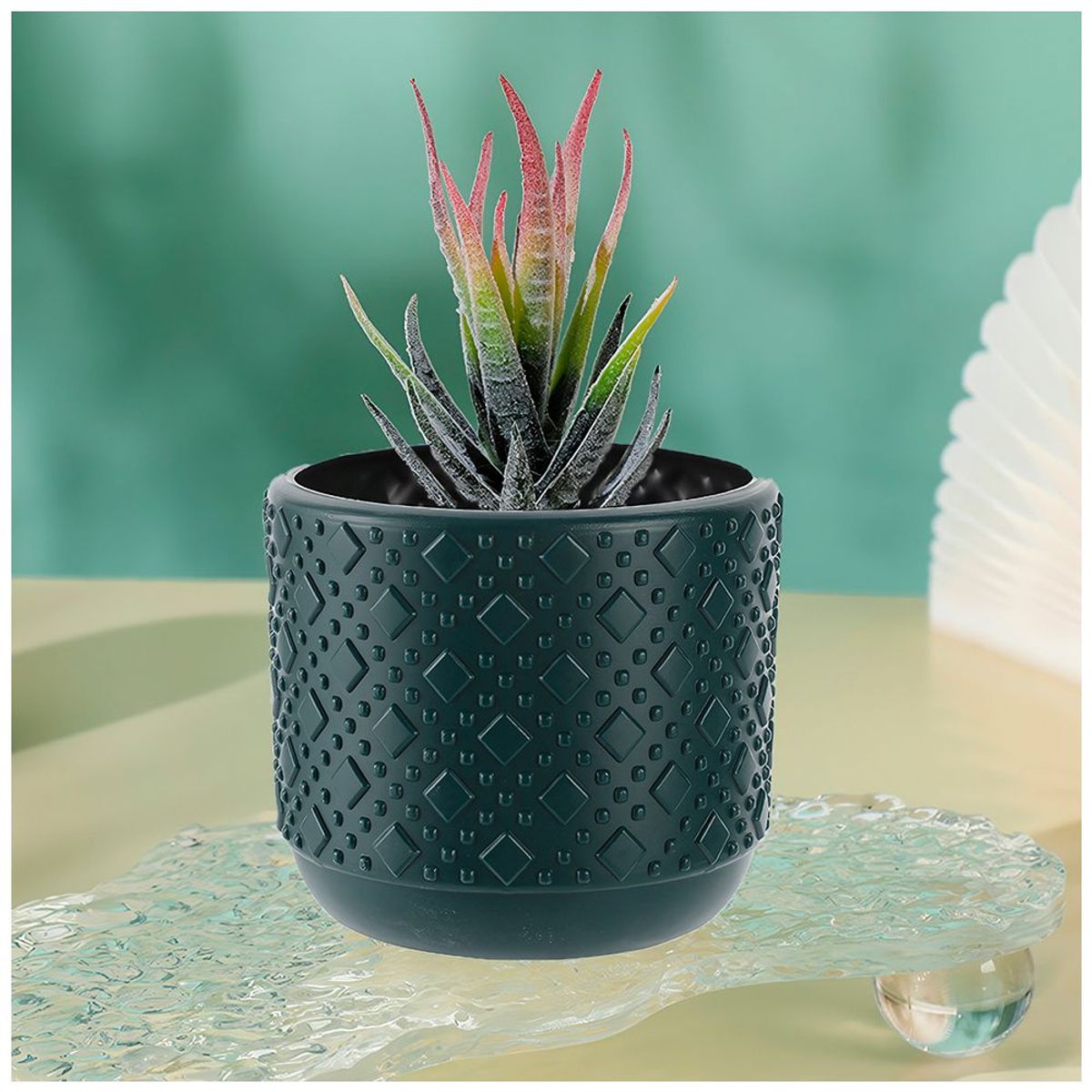 SASHIJA - Maceta Decorativa Macetero Circular L53 Verde