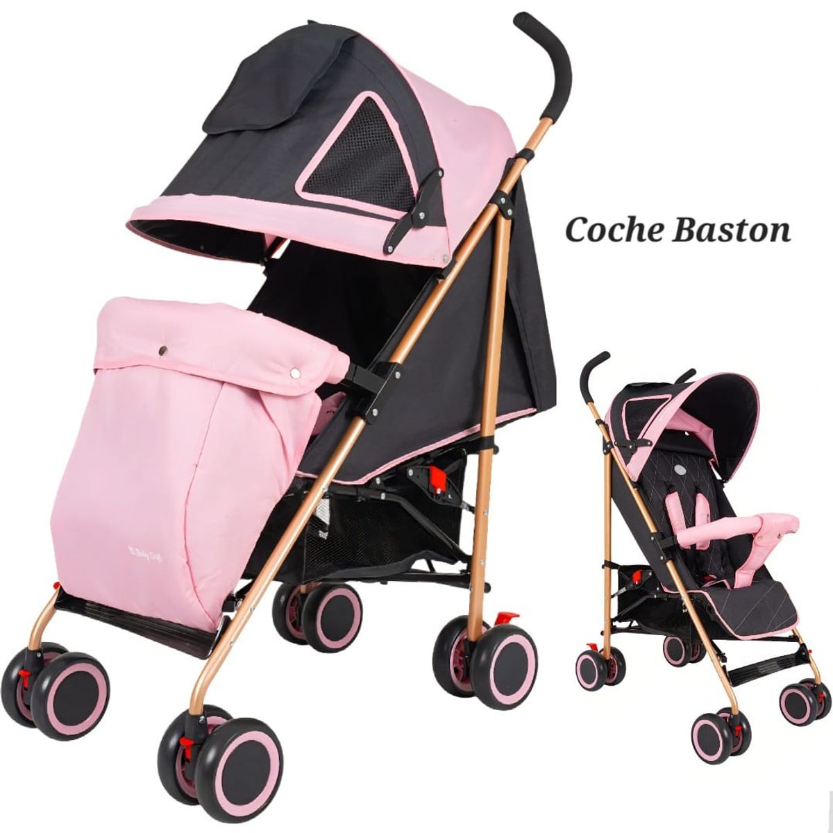 BABY HAPPY - Coche de Paseo Baston Bebe Reforzado New Dorado Pinky