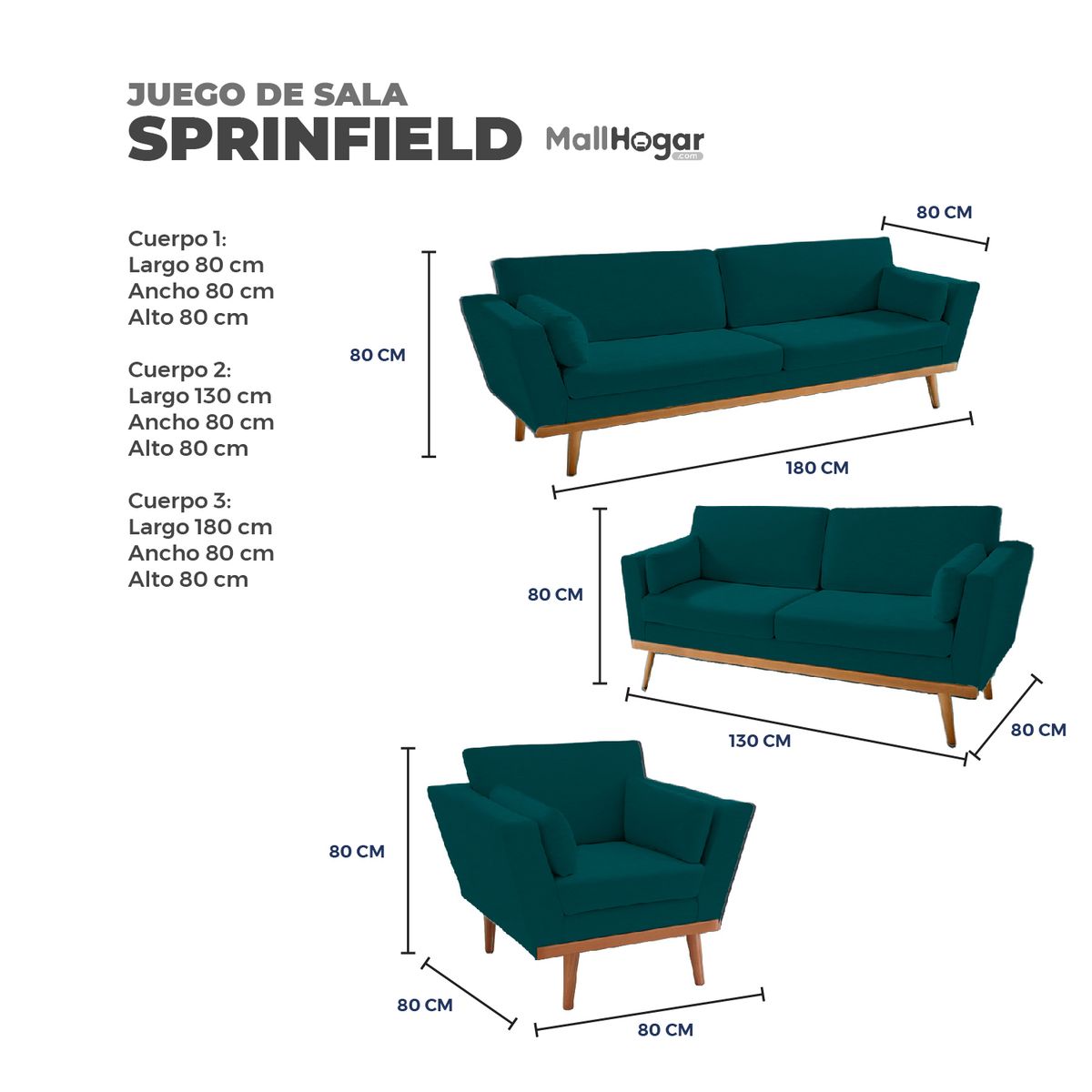 GENERICO - Juego de Sala Sprinfield 3-2-1 Color Verde Militar