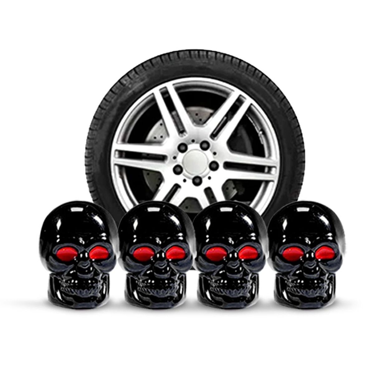 OREGON - Juego Tapa Metalizada Craneo Negro x 4 Un Pitón de Llanta