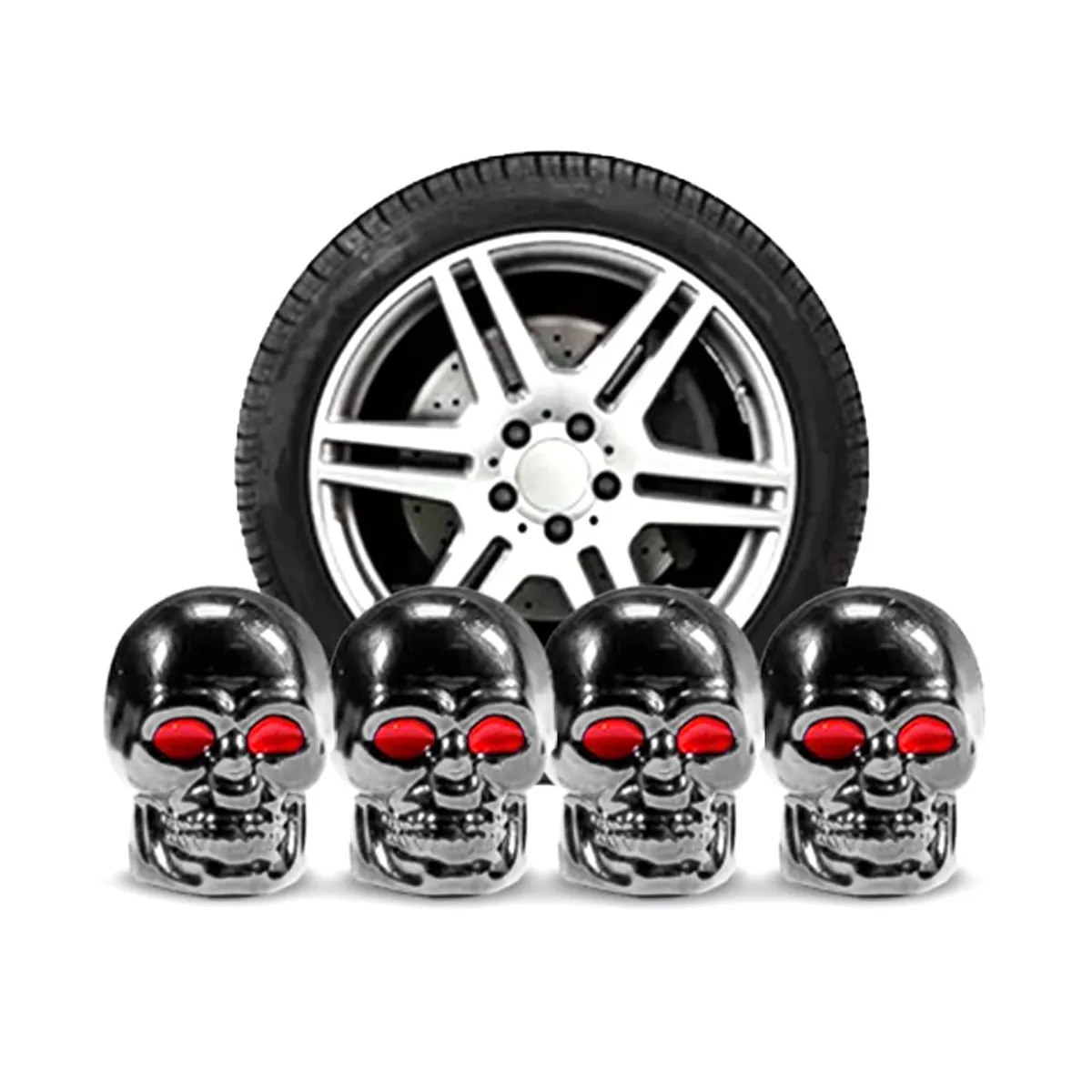 OREGON - Juego Tapa Metalizada Craneo Plateado x 4 Un Pitón de Llanta