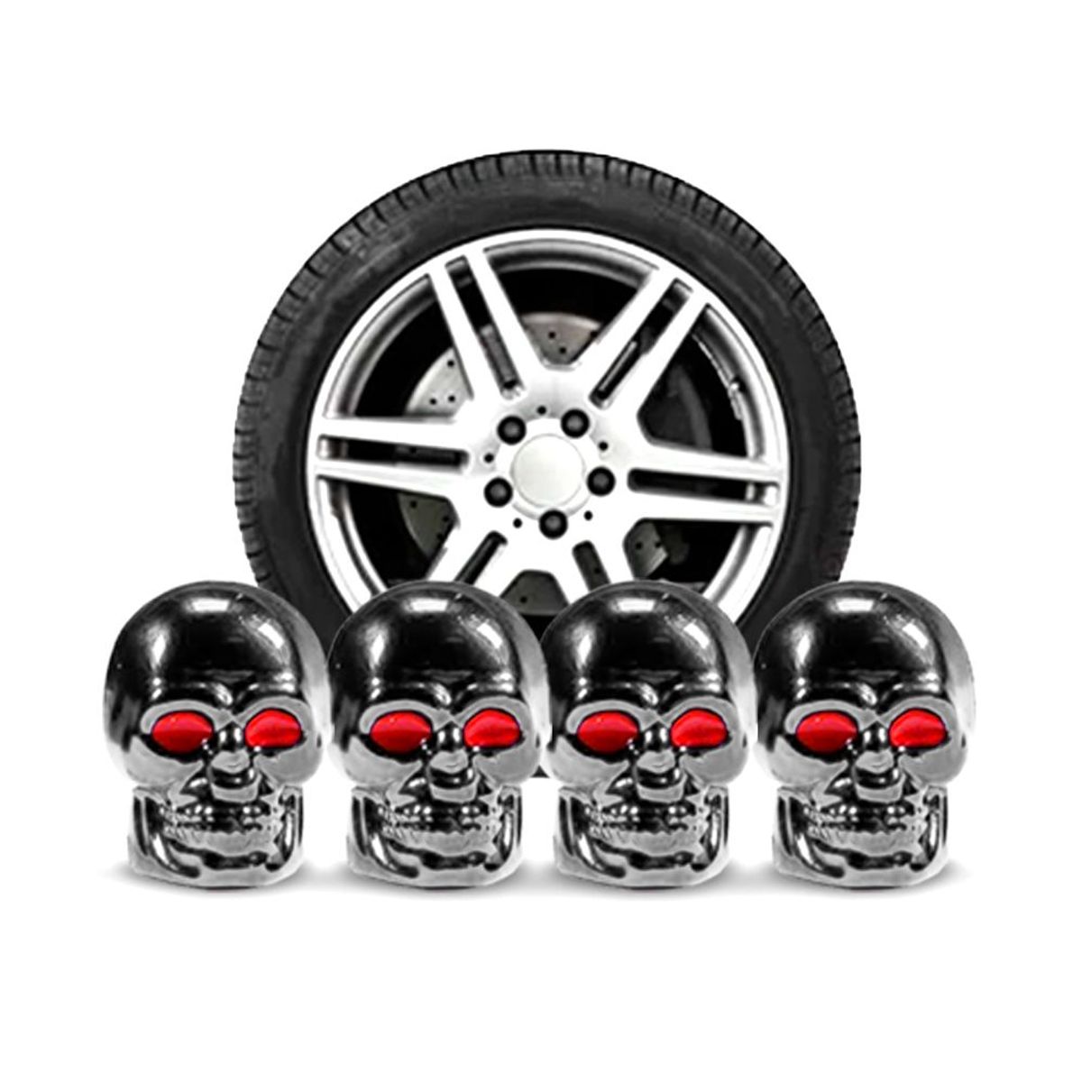 OREGON - Juego Tapa Metalizada Craneo Plateado x 4 Un Pitón de Llanta