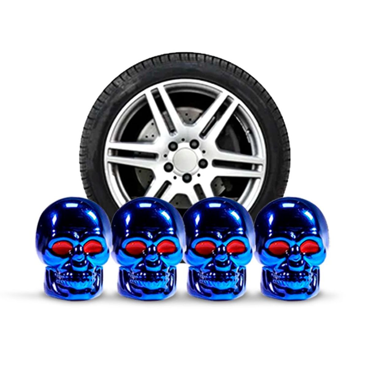 OREGON - Juego Tapa Metalizada Craneo Azul x 4 Un Pitón de Llanta