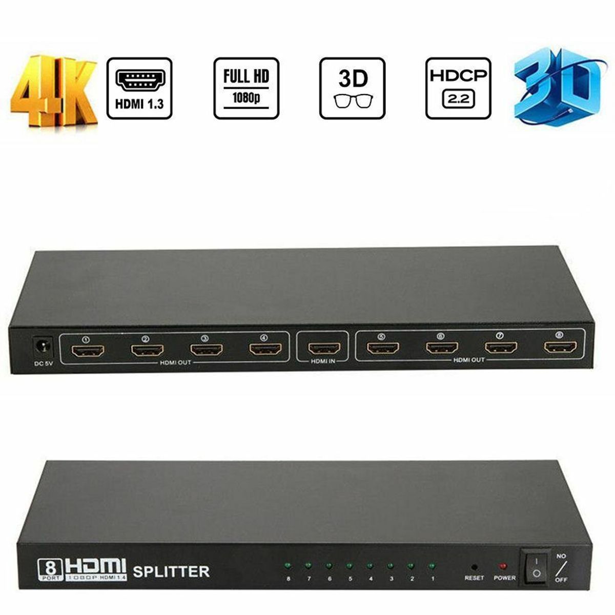 OEM - Splitter Divisor Repartidor HDMI 4K 1 Entrada 8Salidas 60Hz 4Kx2K