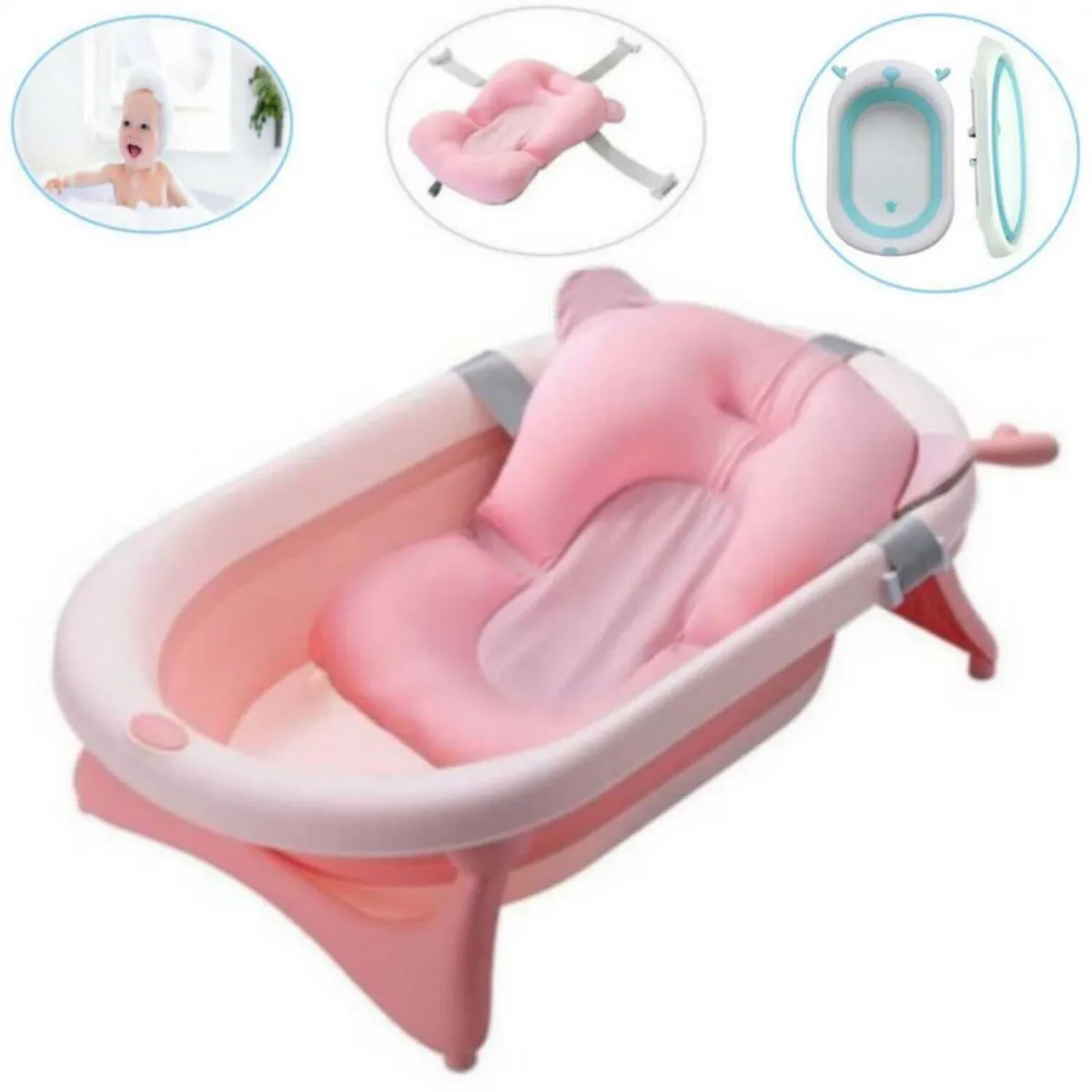 BABY HAPPY - Bañera Tina de Baño Plegable  cojín  ROSADO