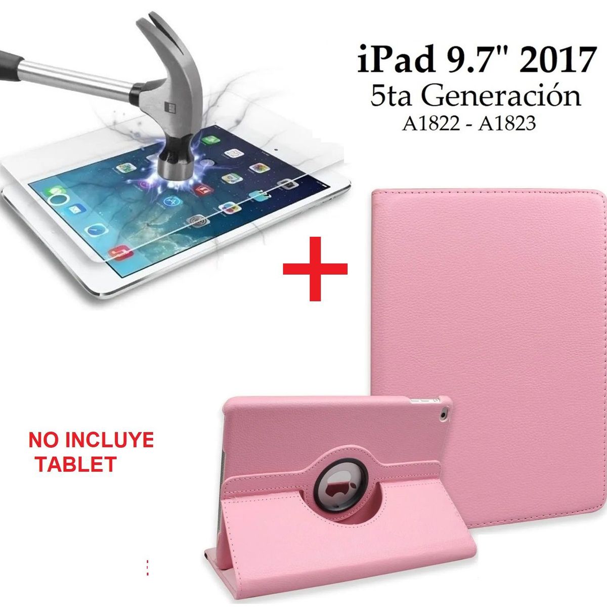 GENERICO - Case Giratoria + Mica para iPad 9.7 5ta Gen A1822 A1823 Protector