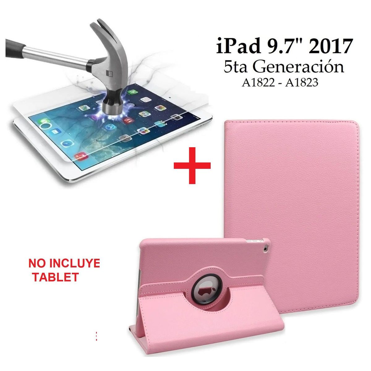 GENERICO - Case Giratoria + Mica para iPad 9.7 5ta Gen A1822 A1823 Protector