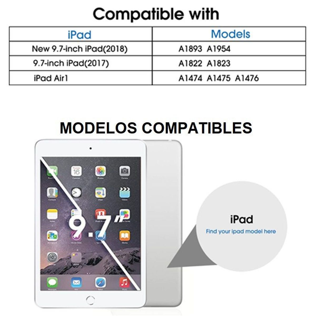 GENERICO - Case Giratoria + Mica para iPad 9.7 5ta Gen A1822 A1823 Protector