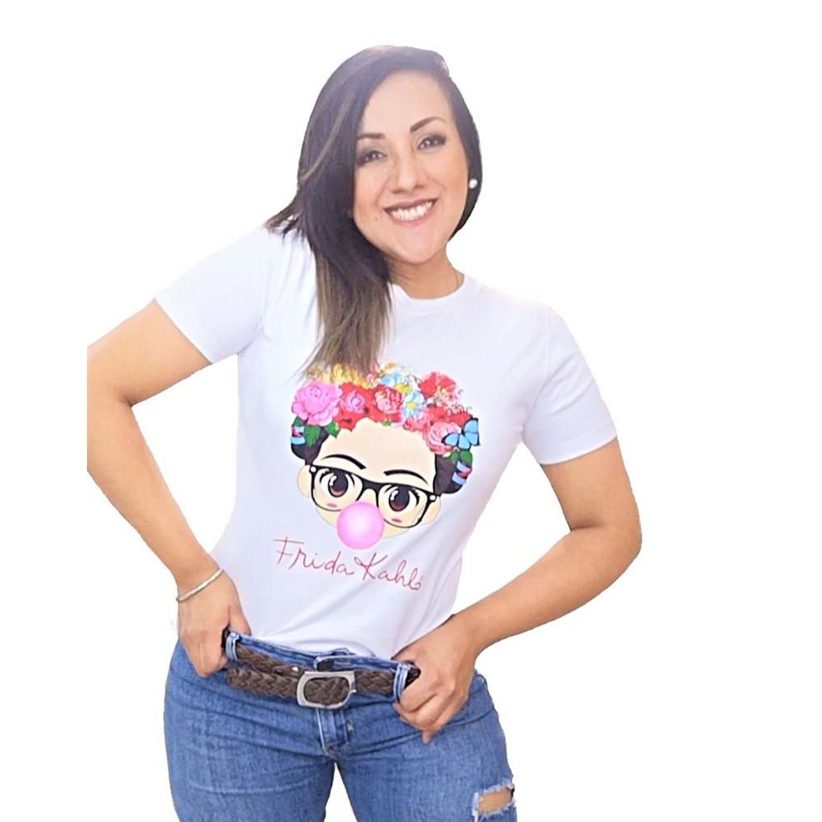 GENERICO - Polo Mujer Manga Corta Frida Kahlo - Nathalie Love It - Blanco