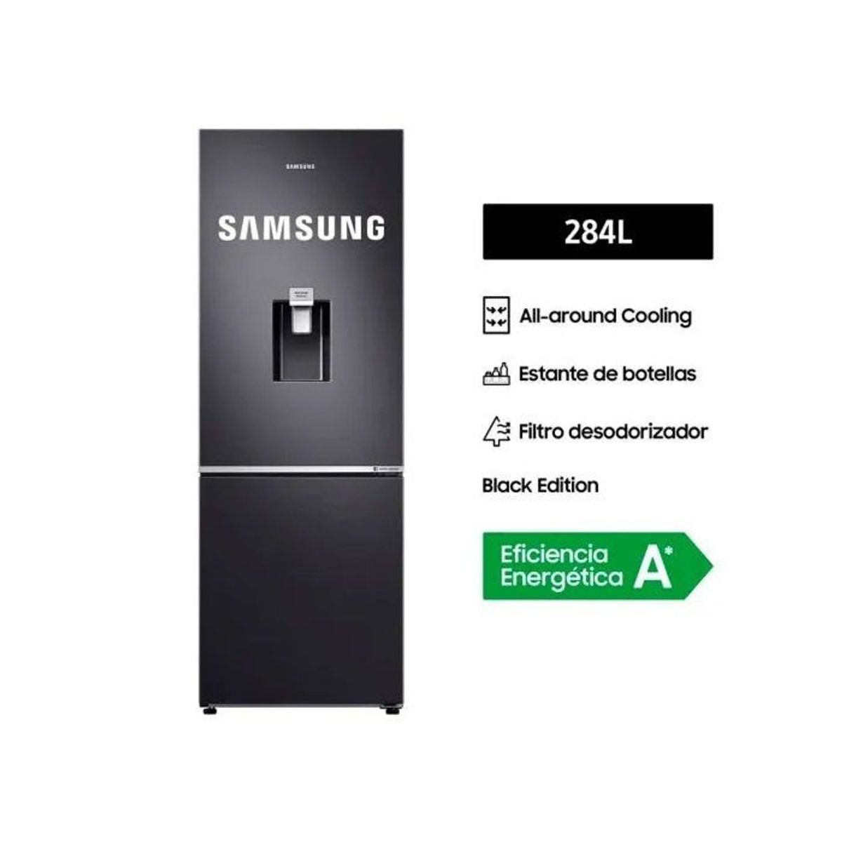 SAMSUNG - Refrigeradora Samsung RB30N4160B1 Bottom Freezer 284 Litros Negro