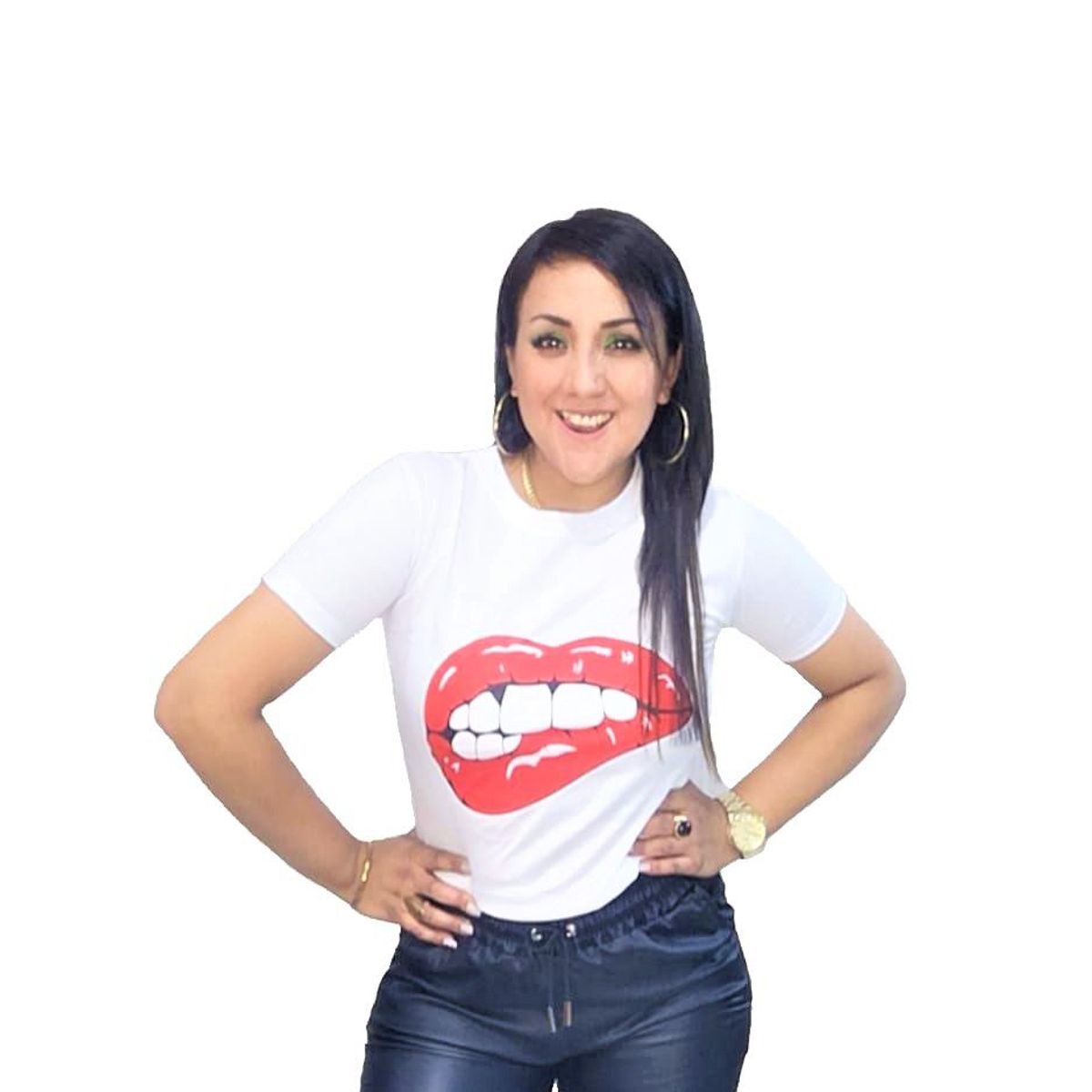 GENERICO - Polo Mujer Diseño Labios - Nathalie Love It - Blanco