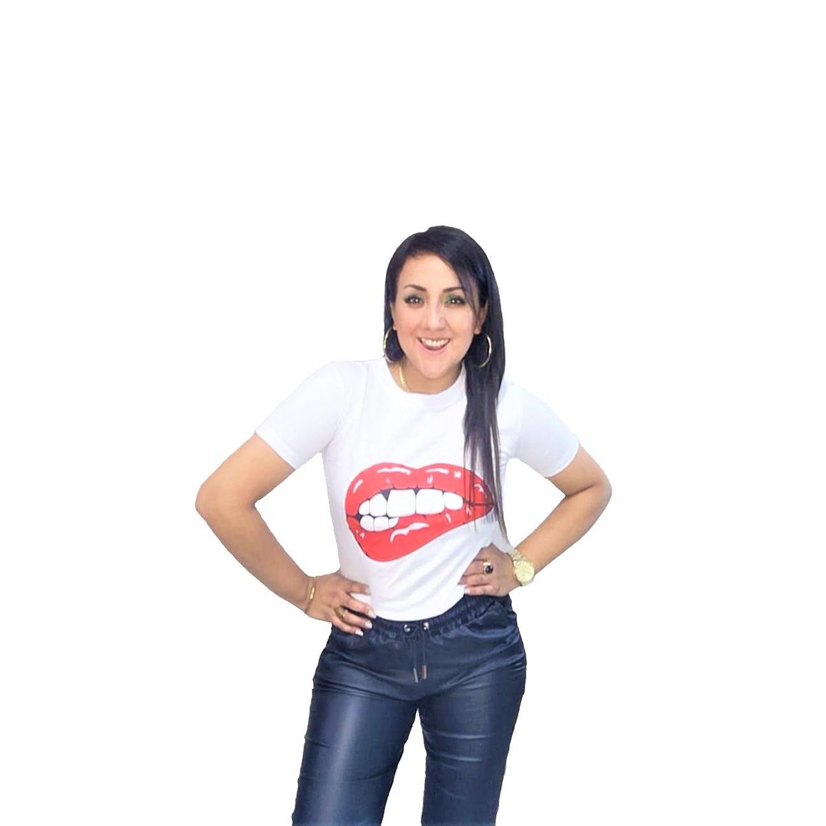 GENERICO - Polo Mujer Diseño Labios - Nathalie Love It - Blanco