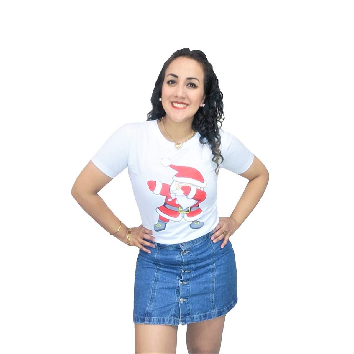 GENERICO - Polo Mujer Papa Noel - Nathalie Love It - Blanco