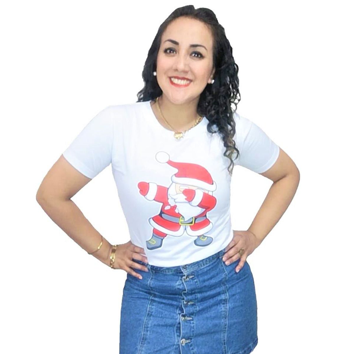 GENERICO - Polo Mujer Papa Noel - Nathalie Love It - Blanco