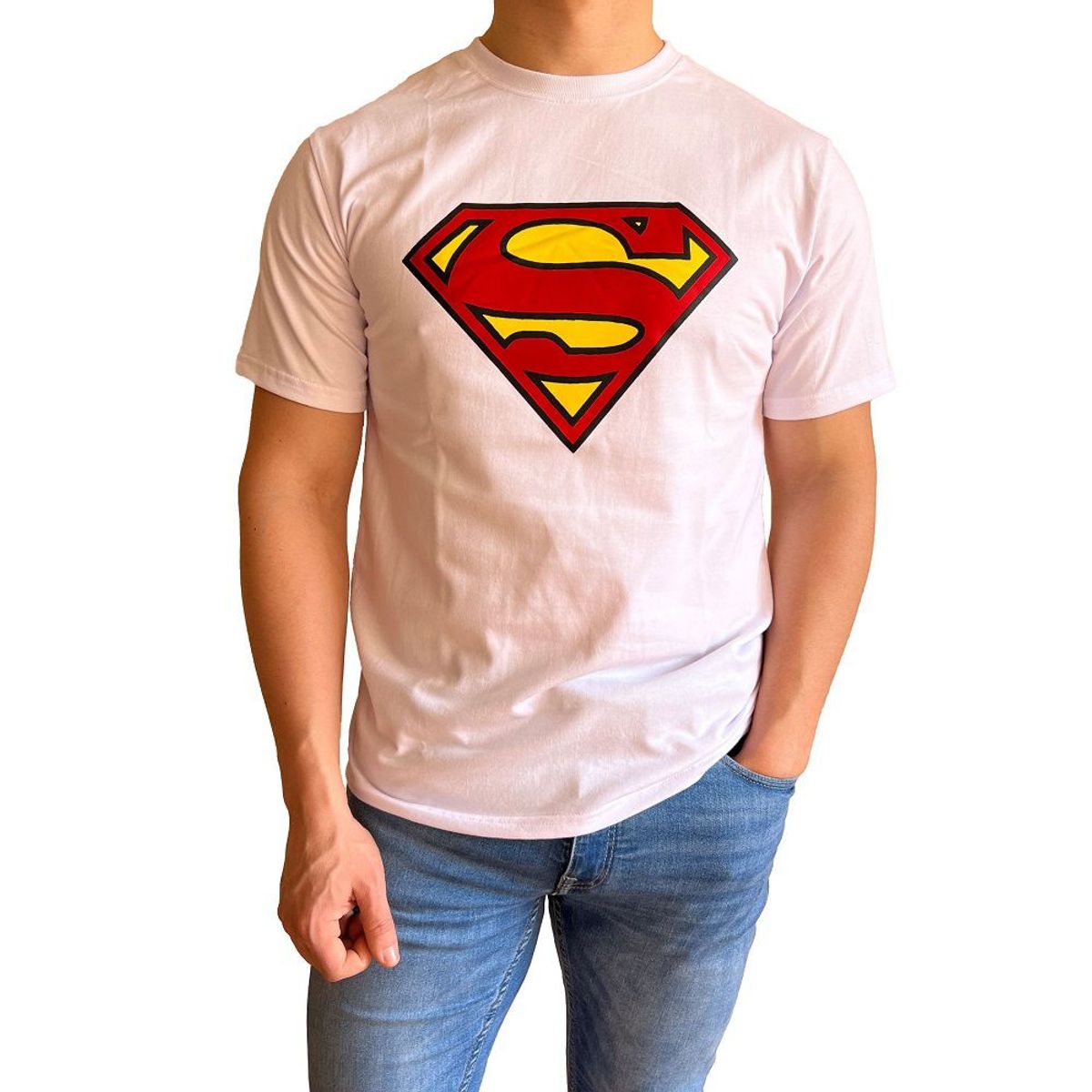 GENERICO - Polo Hombre manga corta diseño Superman - Blanco