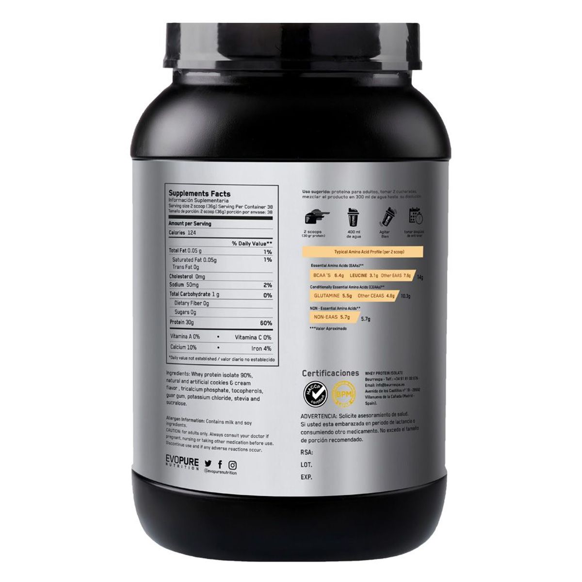 EVOPURE NUTRITION - Proteína Evopure Isolate 3lb Cookies Shaker