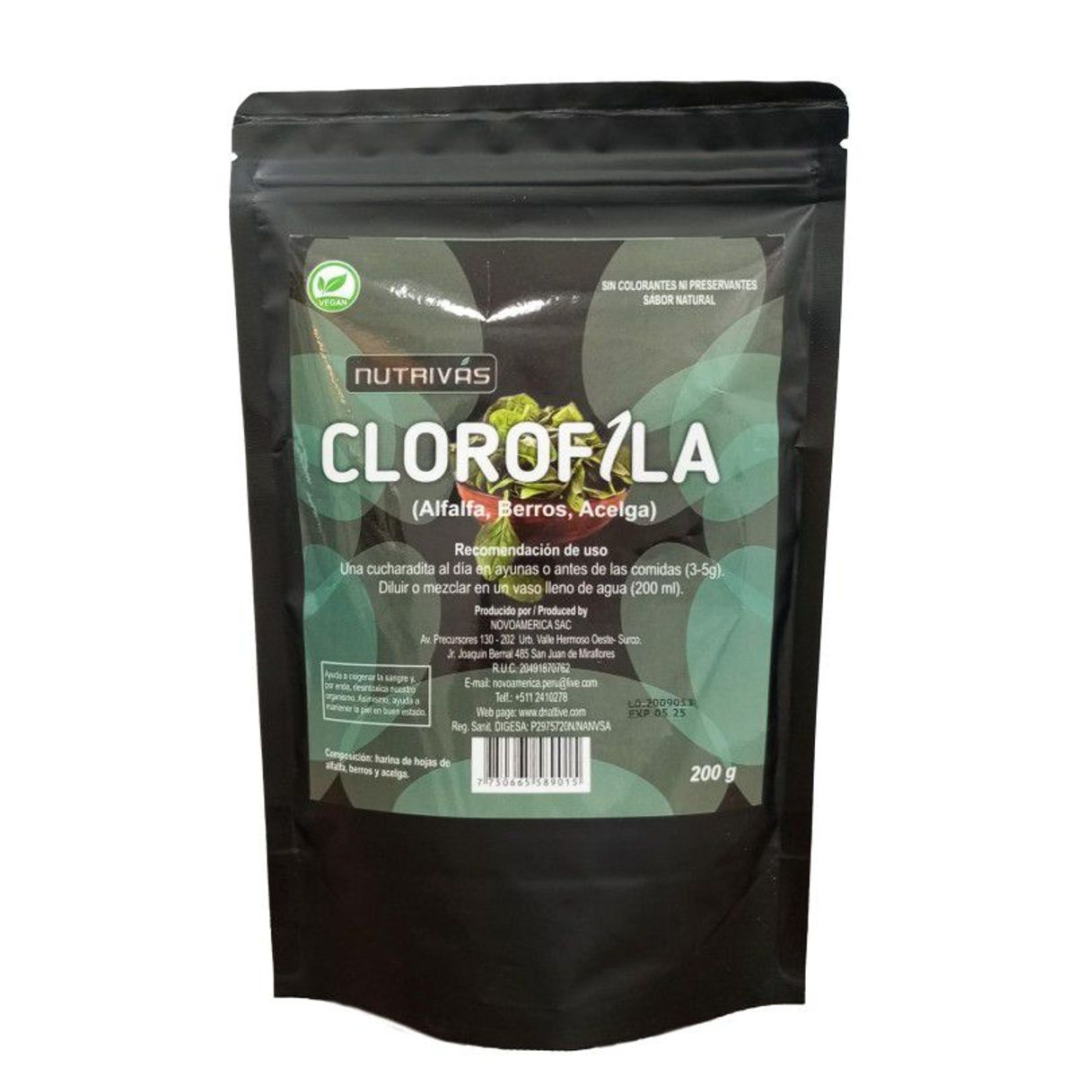 GENERICO - Clorofila x 200 g (Alfalfa, berros y acelga) - Nutrivas