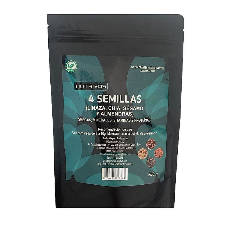 ECO ORIGEN - 4 Semillas en polvo: Linaza chia sésamo, almendras x 200 g  - Nutrivas