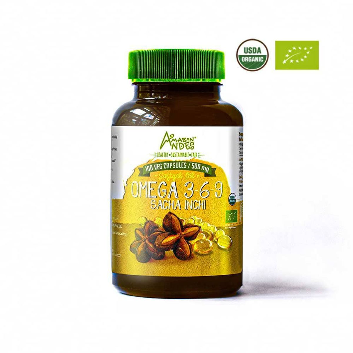 AMAZON ANDES - Omega Sacha Inchi Orgánico 100 Cápsulas x 500mg - Amazon Andes