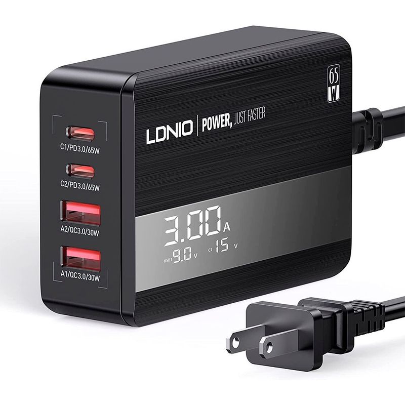 LDNIO - Cargador de 65W Carga Rápida A4808Q 2 USB-C y 2 USB-A
